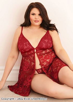 Romantisches Babydoll, Stretch-Spitze, Triangel-Körbchen, Blumen, Plus Size